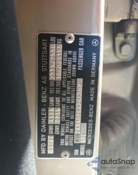 1986 Mercedes-Benz 420 Sel из США, поврежденный, VIN WDBCA35D2GA246302